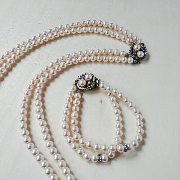 70s Vintage Matching Pearl Necklace and Bracelet - Picture 1 of 8